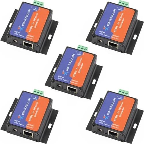5Pc USR-TCP232-304 1 Port RS485 to Ethernet Converters Serial to TCP/IP Server Module Support DHCP DNS Built-in Webpage