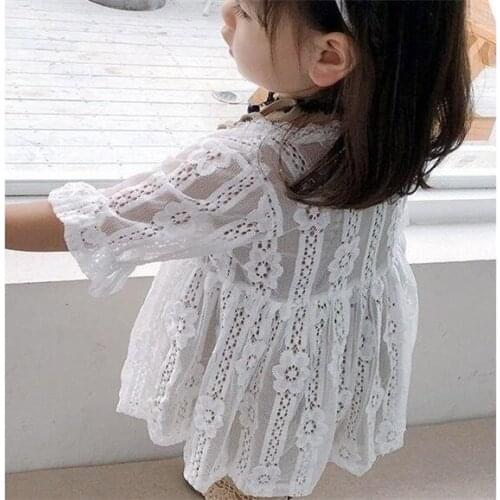 Kids Embroidery Lace Thin Outerwear for Girls Summer Kid All-match Long Sleeve Sun-protective Coats Girls Blouse Cardigan Tops
