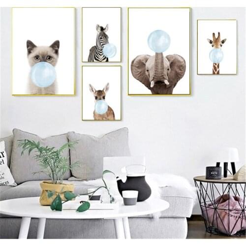 Baby Animal Blue Bubble Poster Nursery Wall Art Canvas Painting Nordic Posters And Prints Wall Pictures For Kids Room Decoration