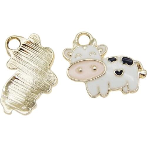 Julie Wang 15PCS Enamel Cow Charms Zinc Alloy Animal Gold Tone Milk Cow Pendant Bracelet Jewelry Making Accessory