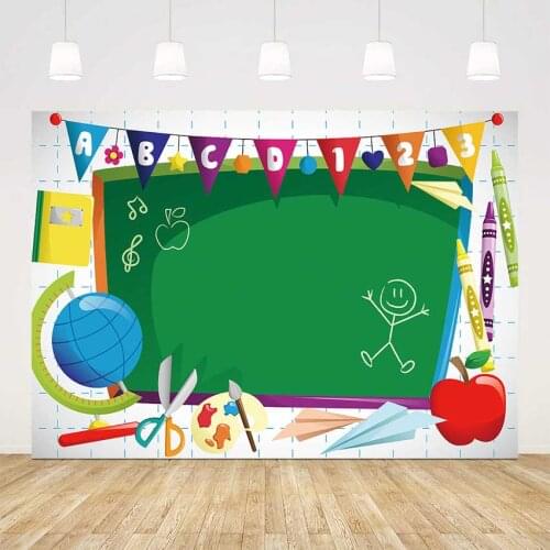 Photography backdrop education ABC letters background for photo studio green blackboard stationery go to school decoration