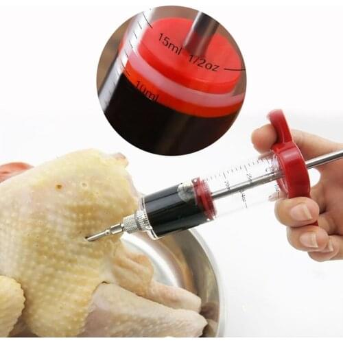 Stainless Steel Needles Spice Syringe Marinade Injector Flavor the needle Spices Cooking Meat Poultry Turkey Chicken BBQ Tool