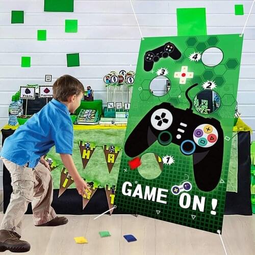 Video Game Toss Games with 4 Bean Bags Outdoor Indoor Fun Group Throwing Toys Exquisite Themed Party Banner for Kids and Adults