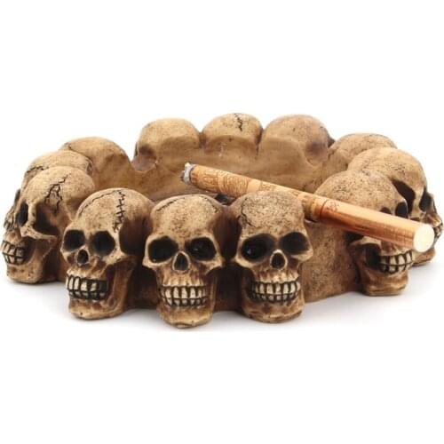 Skull Ashtray Crafts Decoration Cigarette Ash Skeleton Head Sculpture Container Skull Statue Home Office Bar Resin Ornament