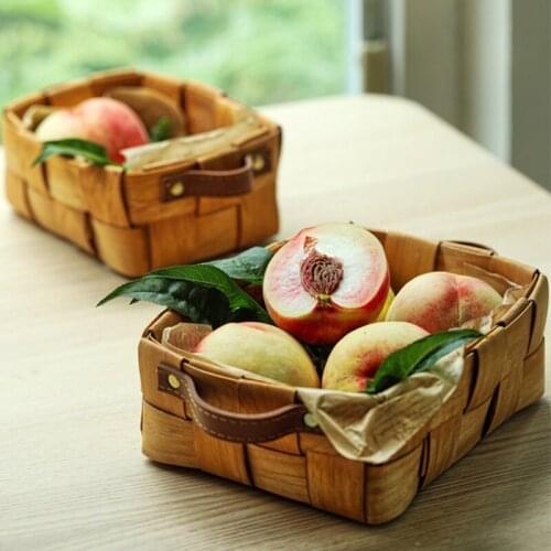 China Fir Fruit Basket Vegetable Candy Egg Storage Holder Tray Handles Weave Picnic Basket Kitchen Tools Food Photography Props