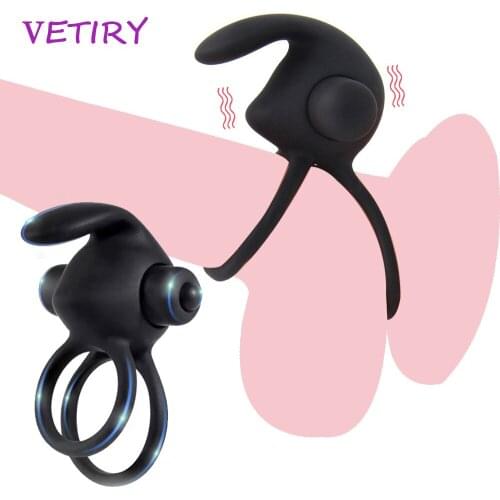 Penis Ring Vibrator Cock Ring Sexy Dual Ring Sex Toys for Men Clitoris Stimulation for Women Tongue Licking Delay Ejaculation