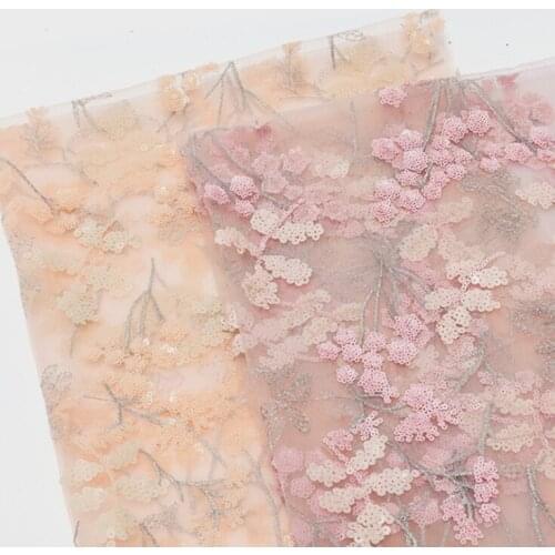 1Yard Sequins Embroidered leaves Lace Fabric Tulle Mesh Material Fabric For Bridal Gown Dress skirt Clothing Accessories