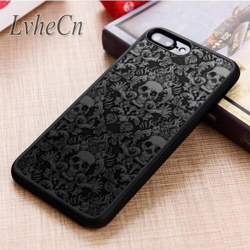 LvheCn Gothic Skull Alternative Scroll Pattern phone Case cover For iPhone 11 12 Pro X XR XS MAX 5 6 7 8 Plus Samsung s8 s9 s10