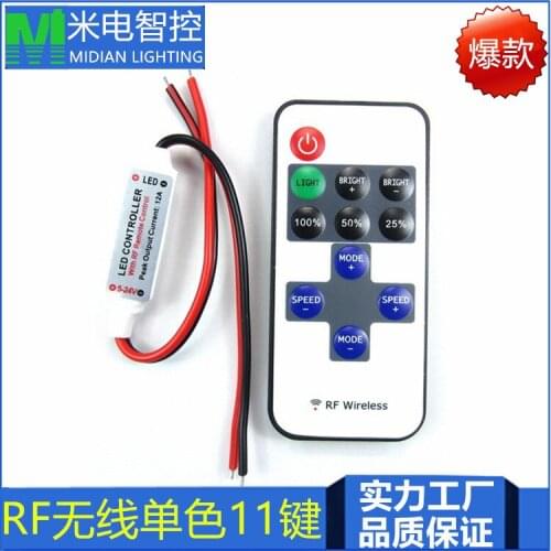 Mini wireless RF remote control 11 key auto burst frequency flash 5VLED monochromatic light controller board
