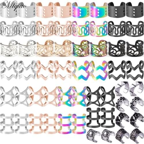 Miqiao 2pcs European and American Simple Stainless Steel Hollow Geometry No Pierced Ear Clip Exquisite Piercing Jewelry