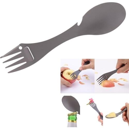Stainless Steel Multi Functional Fork Spoon Portable Meat Knife Bottle Can Opener Lightweight Dinnerware Outdoor Tableware