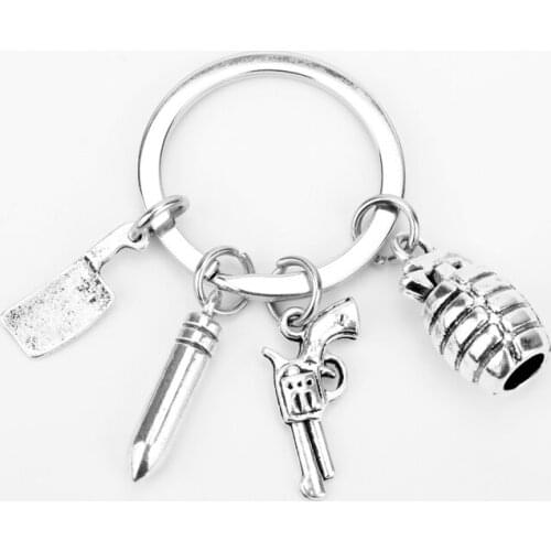 MQCHUN Fashion Supernatural Keychain Silver Pistol Gun Grenade Bullet Knife Key Chain Ring Car Charm Keyring Keyfob -50