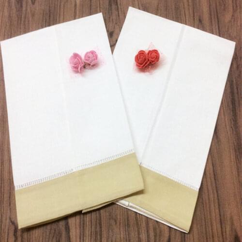 Set of 12 Home Garden Hand Towels Color Taupe Borde Hemstitched Tea Towel Cleaning Cloth Guest Hand Dish Kitchen Bathroom Towels