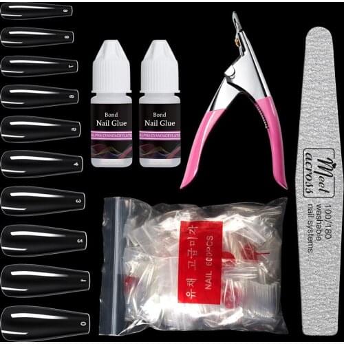 500pcs/600pcs False Nails Set False Coffin Nails Art Tips Flat Shape Full Cover Manicure Fake Nail Art Display Extension Tool