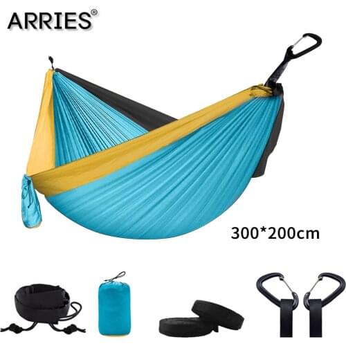 Nylon Double Person Hammock Adult Camping Outdoor Backpacking Travel Survival Garden Swing Hunting Sleeping Bed Portable Hammock