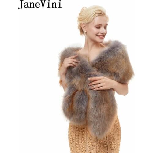 JaneVini 2019 New Fake Fur Jacket Wrap Shrug Bolero Women Coat Wrap Cape Bride Faux Fur Wedding Shawl Bridal Wedding Accessories