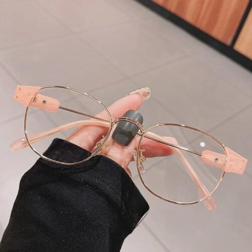 Vintage Anti-blue Light Round Glasses Frame For Women New Fashion Brand Alloy Black Pink Eyeglasses Female Computer Myopia Shade