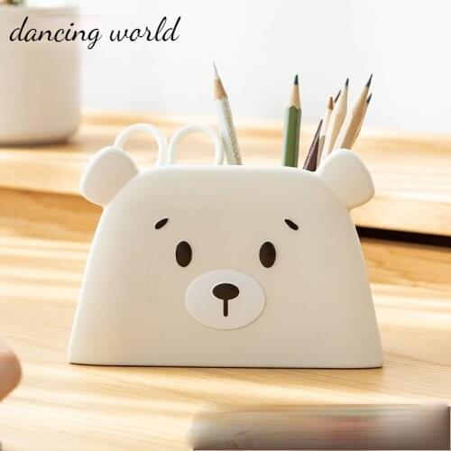 Office Desk Organizer Pen Pencil Holder Cute Desktop Accessories School Stationery Storage Case Plastic Box Desk Pen Container