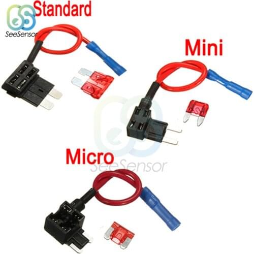 12V Fuse Holder Add-a-circuit TAP Adapter Micro Mini Standard ATM APM Blade Auto Fuse with 10A Blade Car Fuse with Holder
