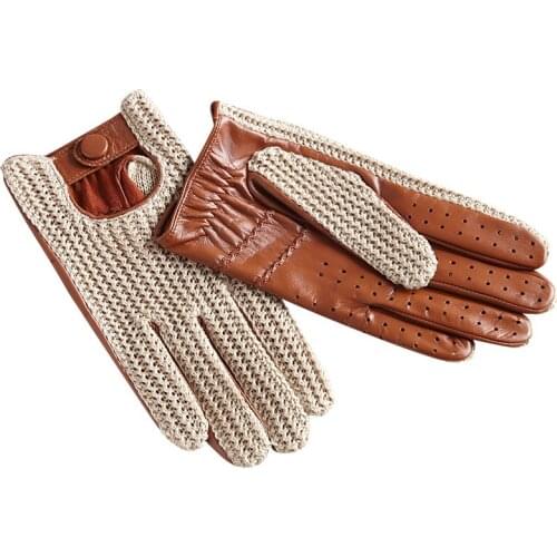 Autumn Winter Mens Wool Knitted Goatskin Touch Screen Gloves Motorcycle Locomotive Car Driving Genuine Leather Gloves