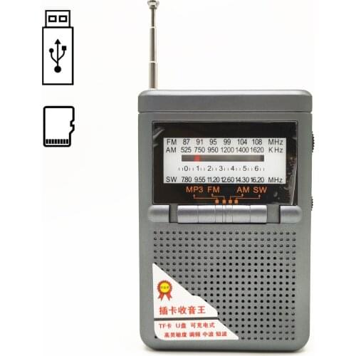 Rechargeable Pocket Radio FM/AM/SW Radio MP3 Music Player Mini Portable Radio Receiver Speaker Support USB Disk TF Card