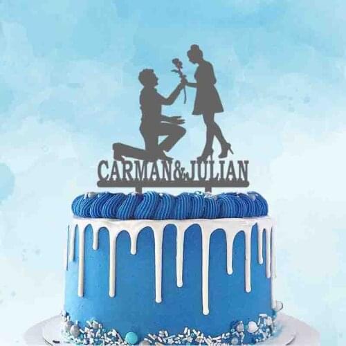 Personalized Wedding Cake Topper Custom Couple Name Groom Proposes Marriage Cake Topper For Wedding Cake Decoration Topper