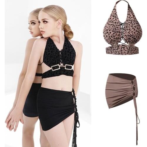 Sexy Latin Dance Leopard Halter Top Skirts Suit Practice Clothes Children Ballroom Dance Competition Clothes Girls Dress DQS7156
