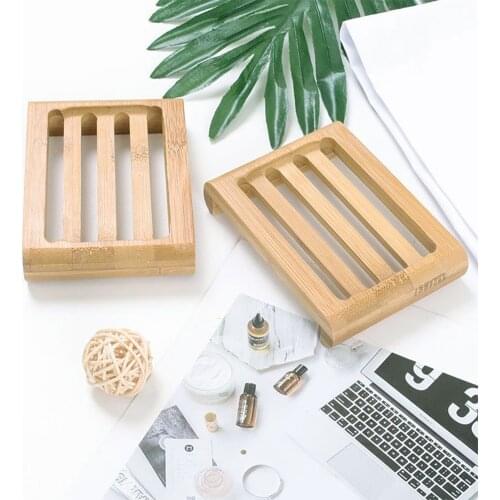 Soap Dish Natural Wooden Bathroom Tray Holder Storage Soap Rack Plate Drain Box Container Durable Portable Bathroom Round/Square