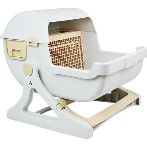 Cat Sandbox Semi-automatic Cat Toilet Large Semi-closed Deodorizing Toilet Pet Cat Dung Pot No Shovel Dung