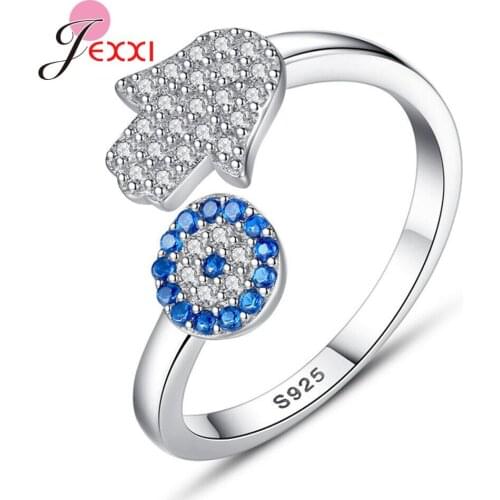 Adjustable 925 Sterling Silver Cubic Zircon Blue Sun Palm Opening Rings For Women Men Engagement Trendy Finger Jewelry Gifts