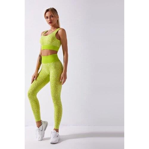 SALSPOR Yoga Sets Women Fitness 2Pcs Print High Impact Bra Leopard High Waist Leggings Sport Running Workout Athletics Tracksuit