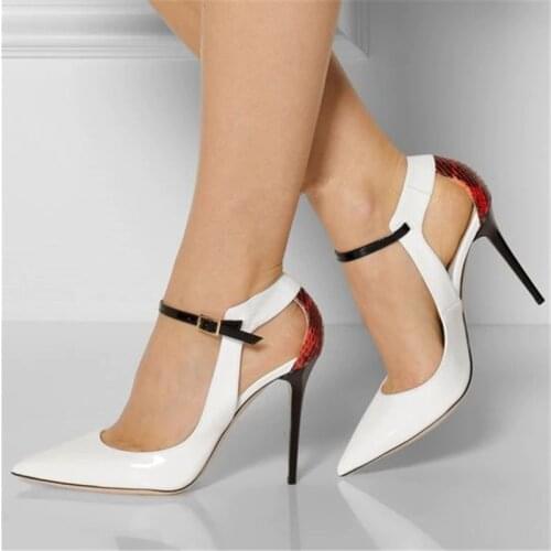 Mixed Colors Buckle Women Sandals Summer Pointed Toe Thin High Heels Gladiator Sandals Women Black White Leather Shoes