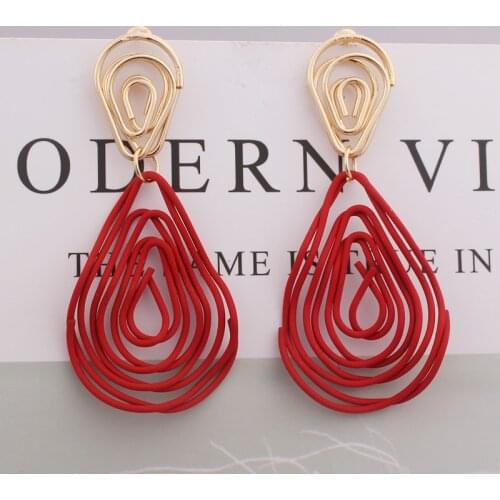 Hot Sale Waterdrop Pendant Earrings Statement Gold Color Wire Spiral Earrings Metal Maze Party Jewelry Valentines Day Gift