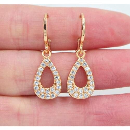 Gold Color Clear Zirconia CZ Fashion Water Drop Dangle Earrings for Women