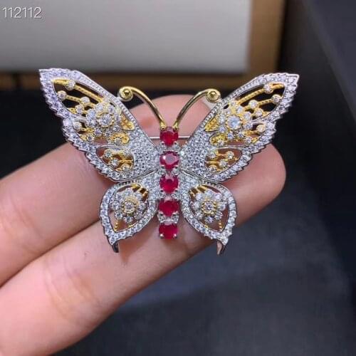 Super beautiful natural ruby brooch. Butterfly style, 925 sterling silver. High end jewelry design