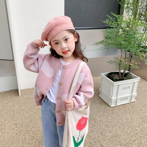 Sweater Outerwear Coat Full Sleeve O-neck Collar Solid Regular Cotton New Fashion Casual Sweet Children Kids Girls