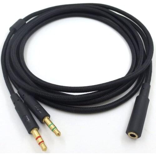 3.5mm Universal 2 In 1 Gaming Headset Audio- Extend Cable for HyperX Cloud II/Alpha-/Cloud Flight/Core Headphone