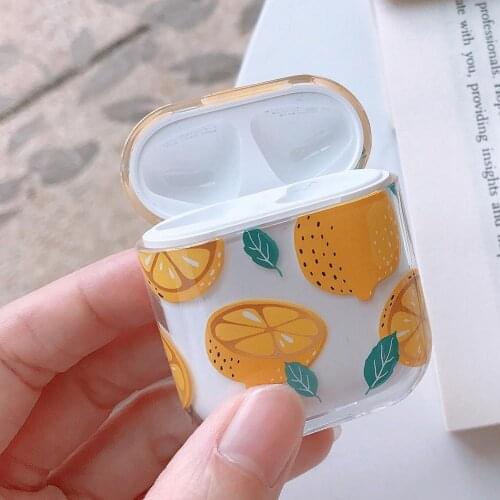 Protective Case Cover for Airpods Transparent Lemon Strawberry Gardenia Pattern Wireless Bluetooth Earphone Anti-fall Cases