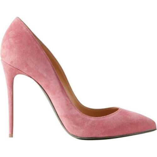 Moraima Snc Pink Suede High Heel Shoes Sexy Pointed Toe Stiletto Heels for Women Slip on Thin Heels Party Dress Shoes
