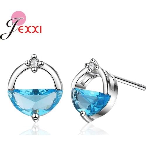 Women New Clear Blue Zirconia Stud Earrings Hot Fashion Wedding/Engagement/Anniversary Party Jewelry Accessory