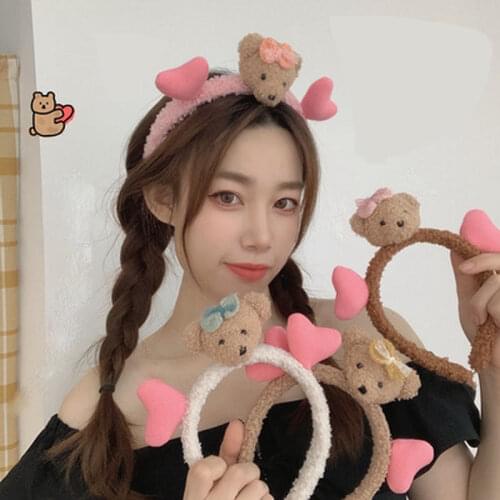 Winter Cute Bear Headbands For Women Makeup Hair Bands Girls Head Band For Washing Love Hair Hoops Sweet Hairband Accessories