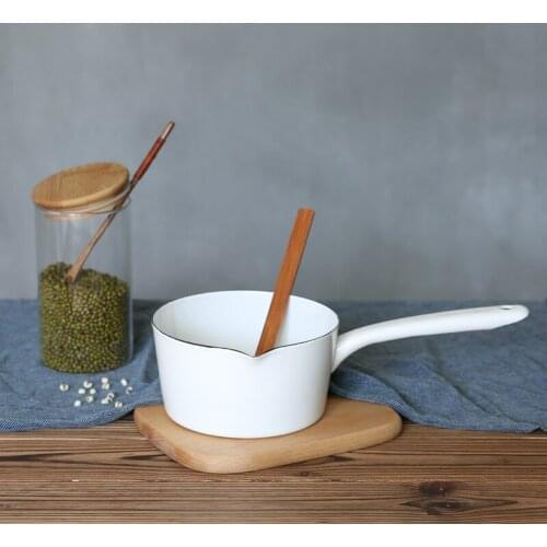 1.3L Japanese Style Small Enamel Milk Pot Kitchen Cooking Pan Stockpot Baby Food Pot with Handle for One People