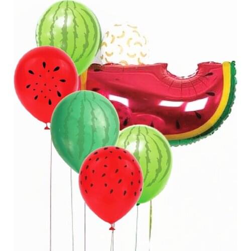 10pcs Watermelon Foil Helium Balloons Green Red Fruit Air Balloons Summer Themed Birthday Party Decoration Baby Shower Supplies