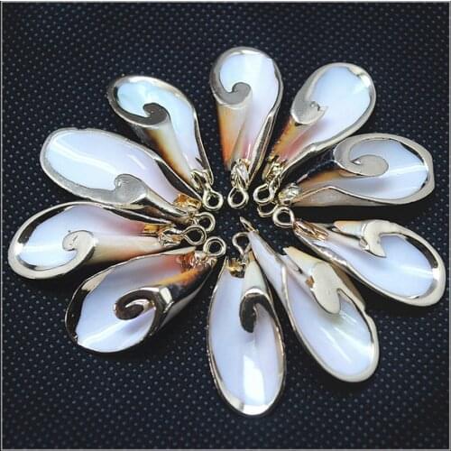 10pcs nature shell pendants mother of pearl pendants with metal golden plated colors 20-30mm length jewelry diy beads accessorie