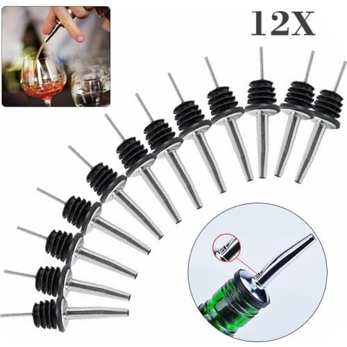 12PCS Stainless Steel Wine Olive Oil Pourer With Rubber Leak-proof Liquor Spouts Bottle Dispenser for Restaurant Bar Club Hotel