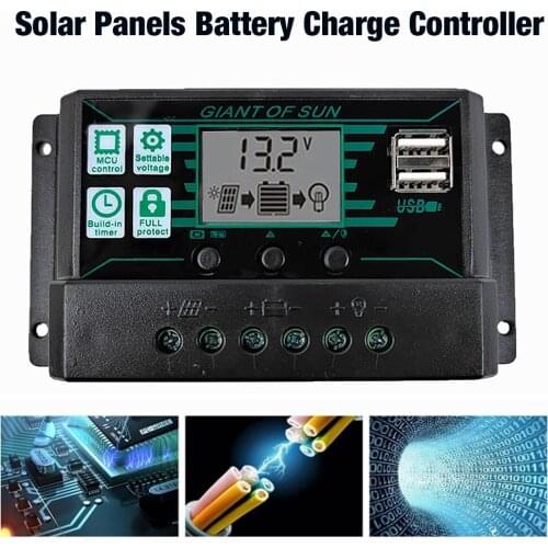 12V/24V MPPT/PWM 2-in-1 Solar Charge Controller Solar Panel Battery Intelligent Regulator With Dual USB Port And LCD Display