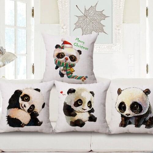 18x18" Cotton Linen Home Waist Cushion toon Panda Throw Pillow Case Soft Room Gifts Single Sides Printing