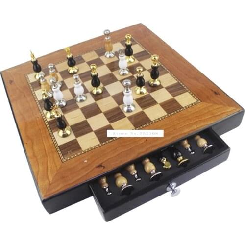 3in1 Three Gameplay Wooden International Chess Set Board Drawer Design Travel Portable Morris Checkers Educational Game Play Kit
