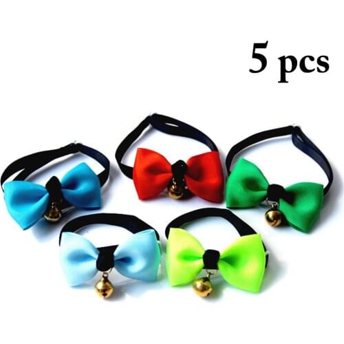 5PCS Cute Pet Collar Lovely Bell Adjustable Pet Bowtie Collar Dog Collar Cat Collar for Dog Cats
