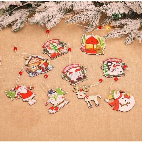 6pcs Wooden Doll Pendant Cartoon Christmas Tree Pendant Home Christmas Decoration 2021 Navidad Christmas Gift